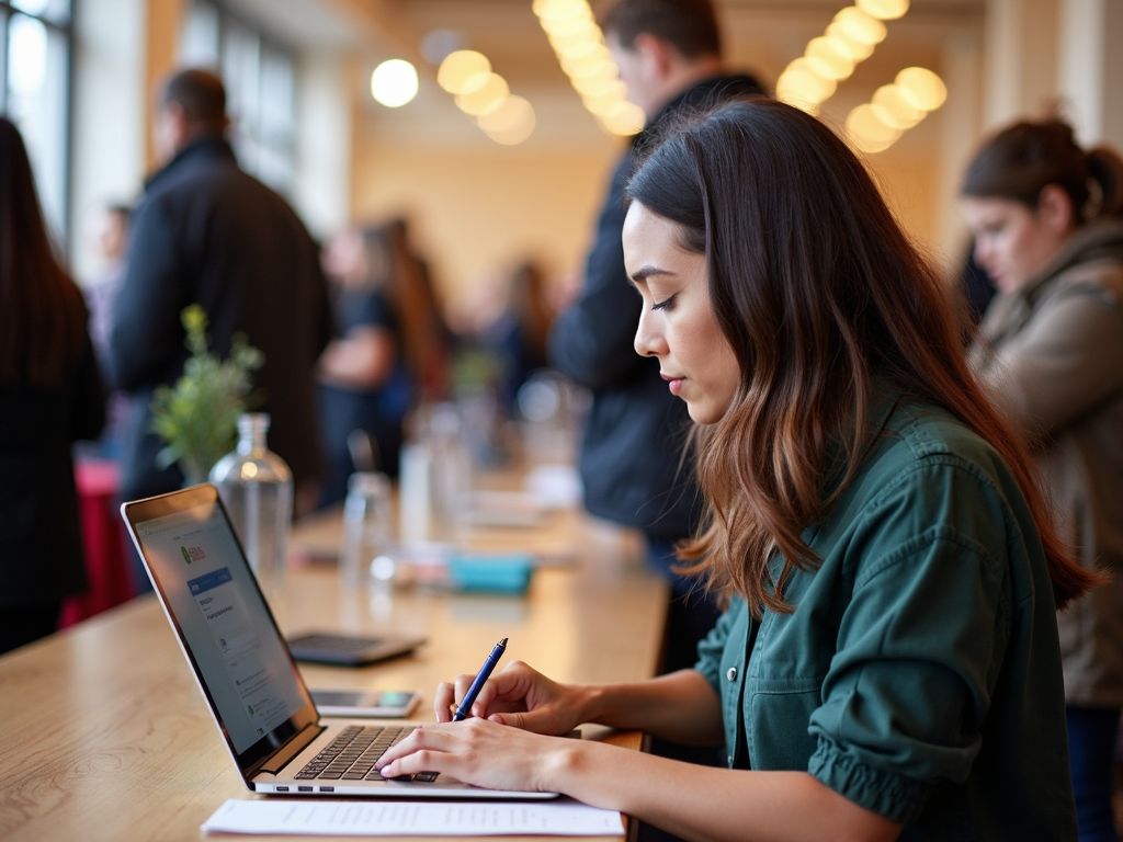 Professional registering to volunteer at an event.