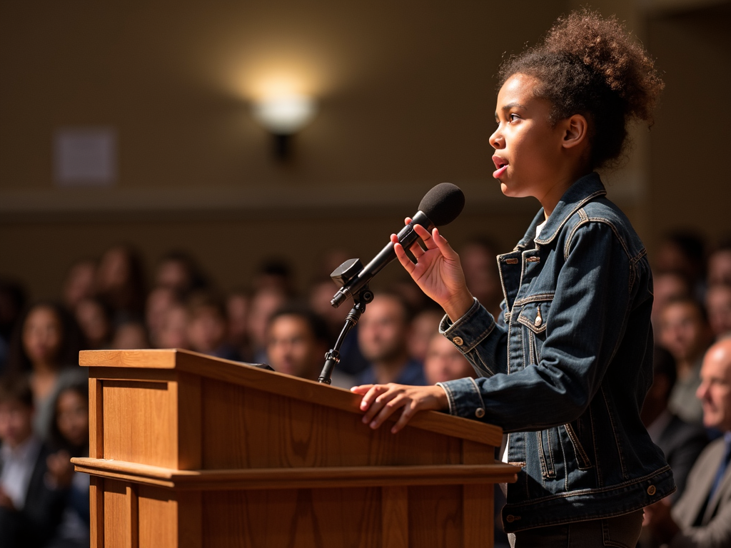 Youth activist speaking at a conference