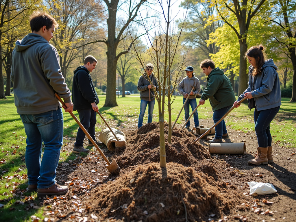 Students and community members teaming up for an environmental service learning project