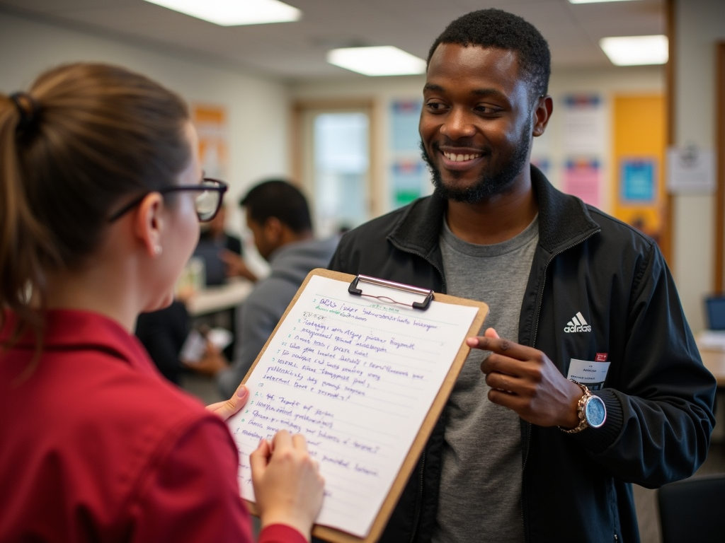 Volunteer receiving written feedback