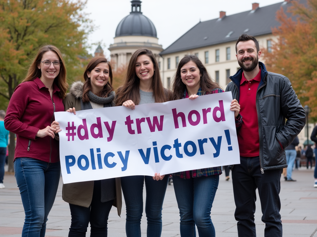 Volunteers celebrating a successful advocacy campaign
