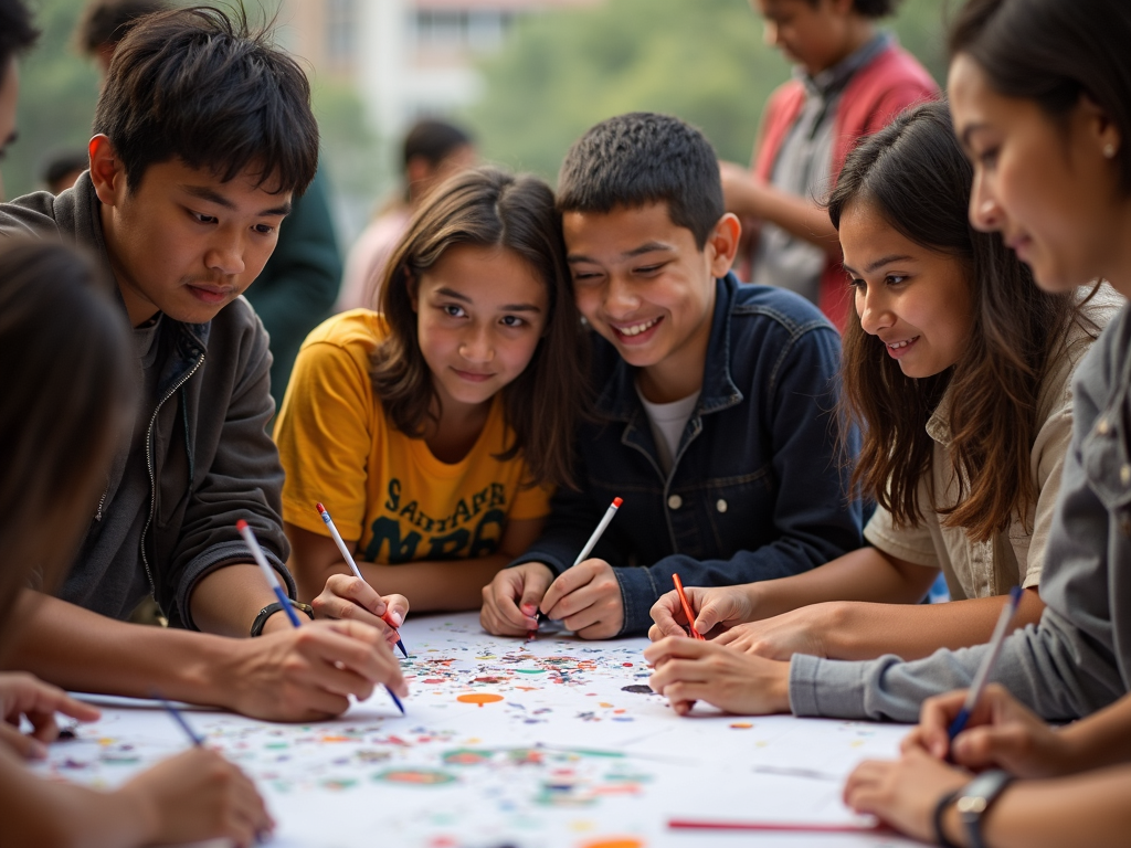 Youth working together on a community project