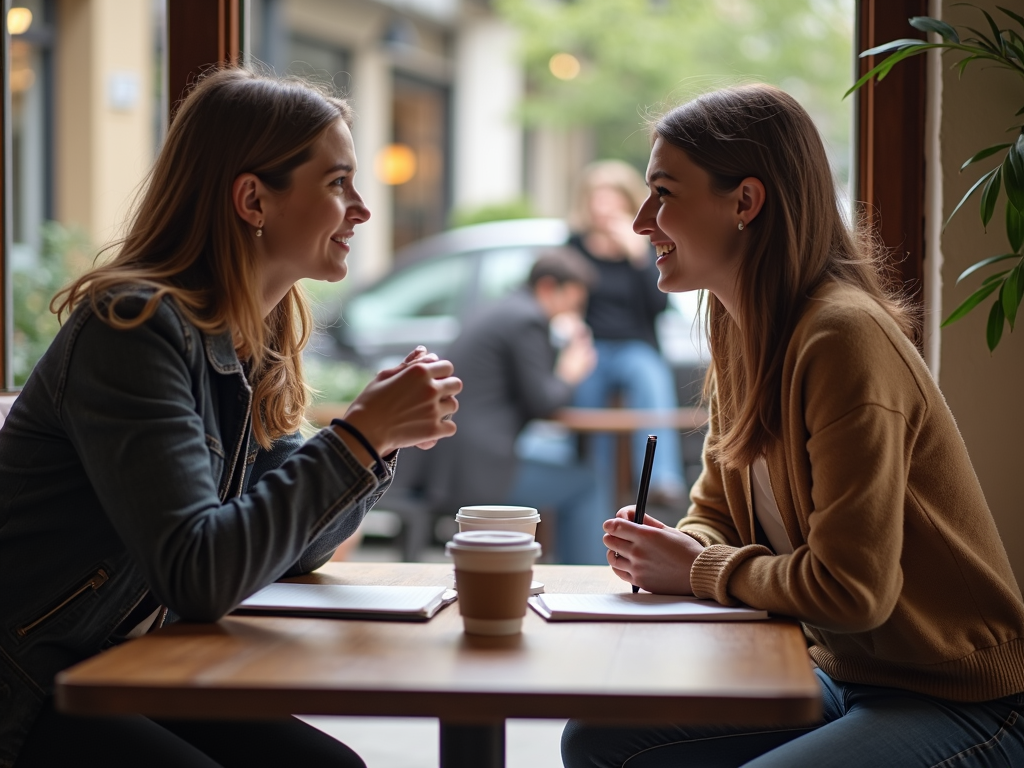 Language exchange partners in a café