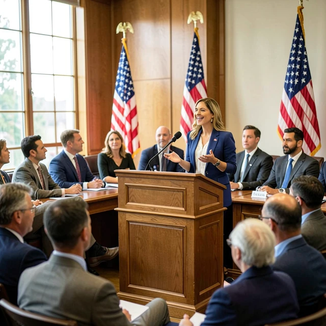 Advocate speaking passionately at a public policy hearing