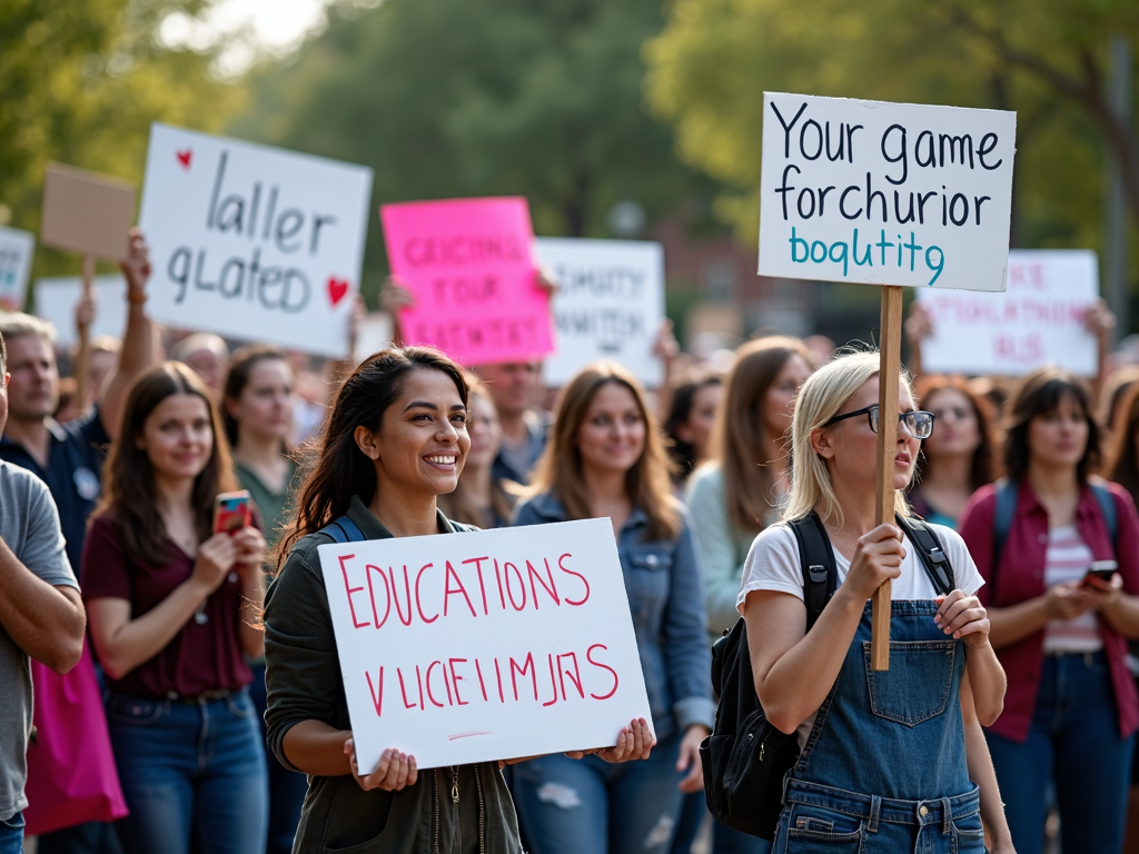 Volunteers advocating for various causes at a peaceful protest