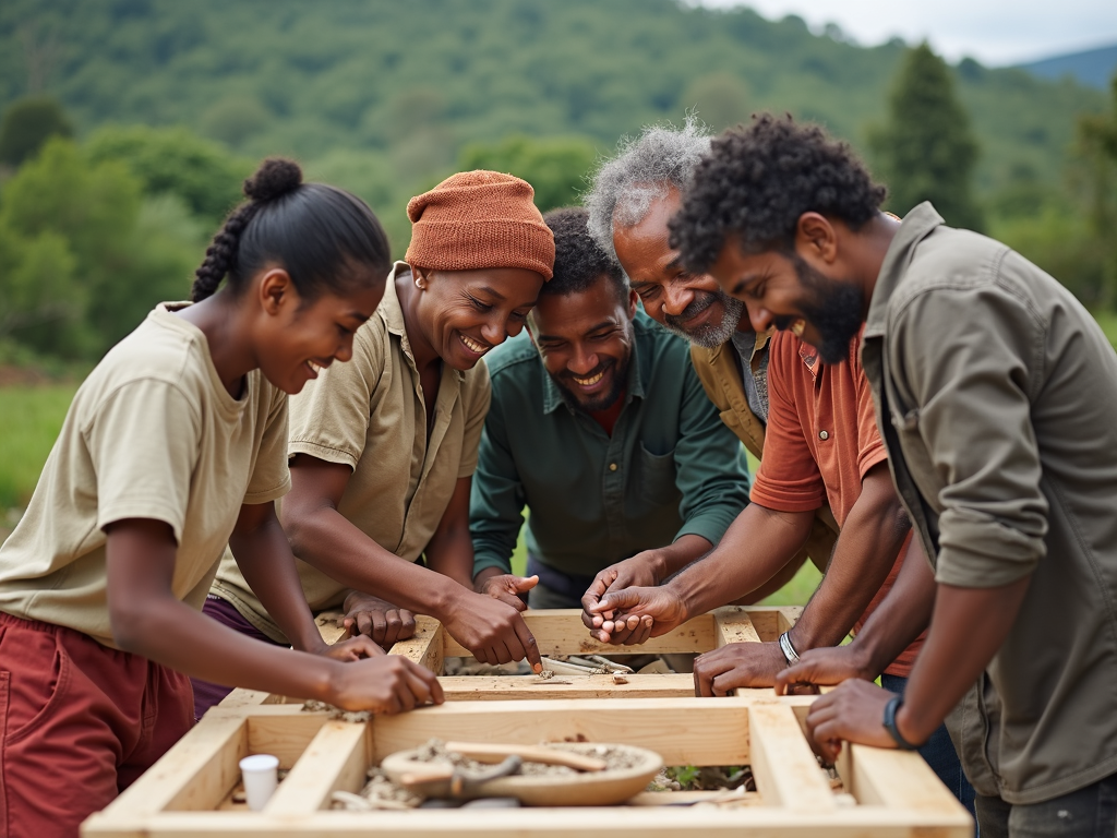 Volunteers building a house in a rural community