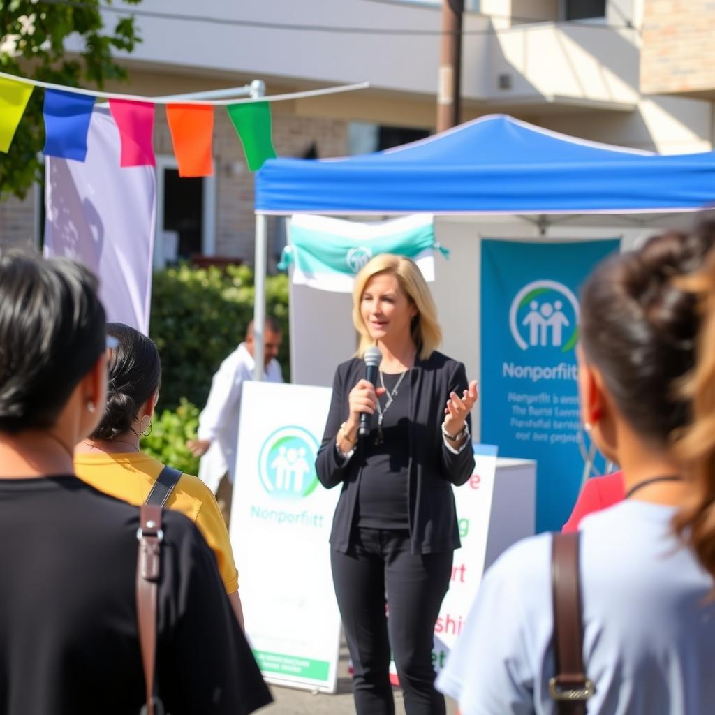 Nonprofit board member speaking at a community event