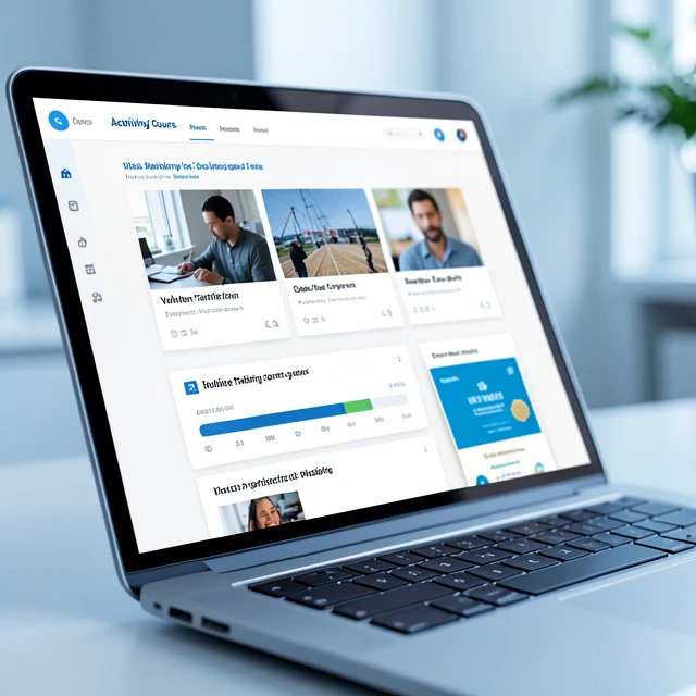 Online advocacy course interface on a laptop