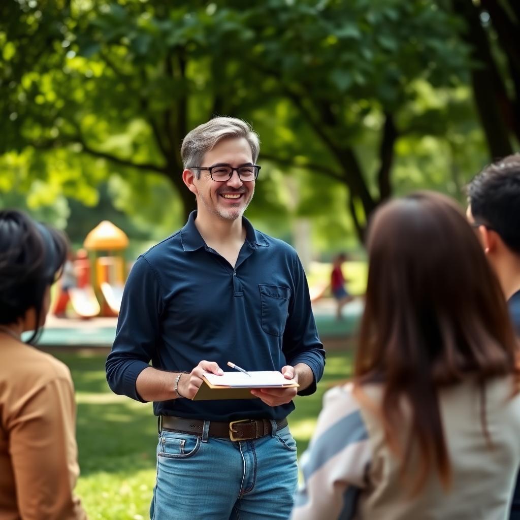 Person advocating for park funding in a community setting
