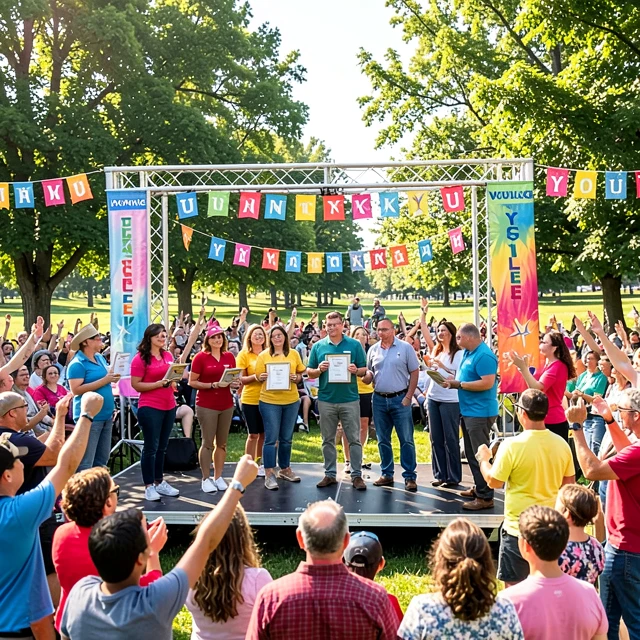 Community volunteers celebrating at an event