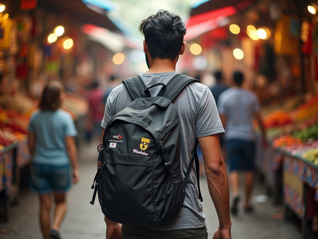 Volunteer staying aware in a busy market