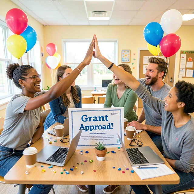 Team celebrating approval of their volunteer project grant proposal