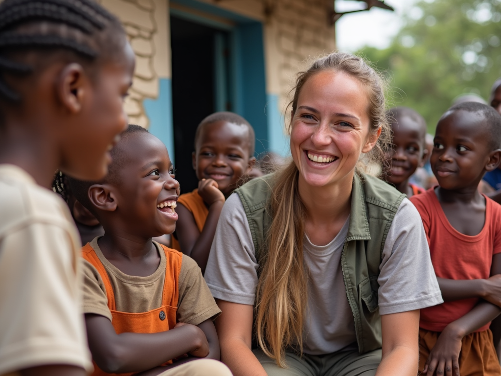 Volunteer bonding with local children