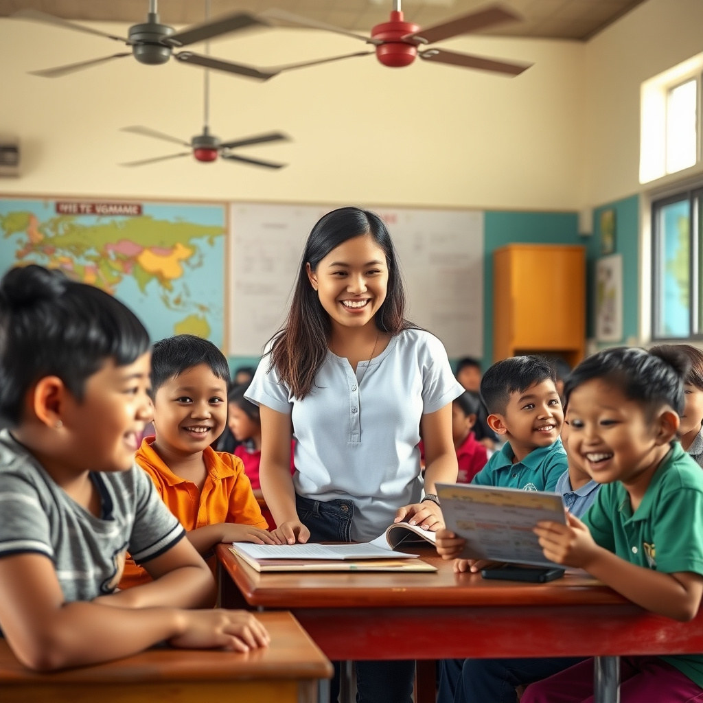 Student volunteer teaching English in Vietnam