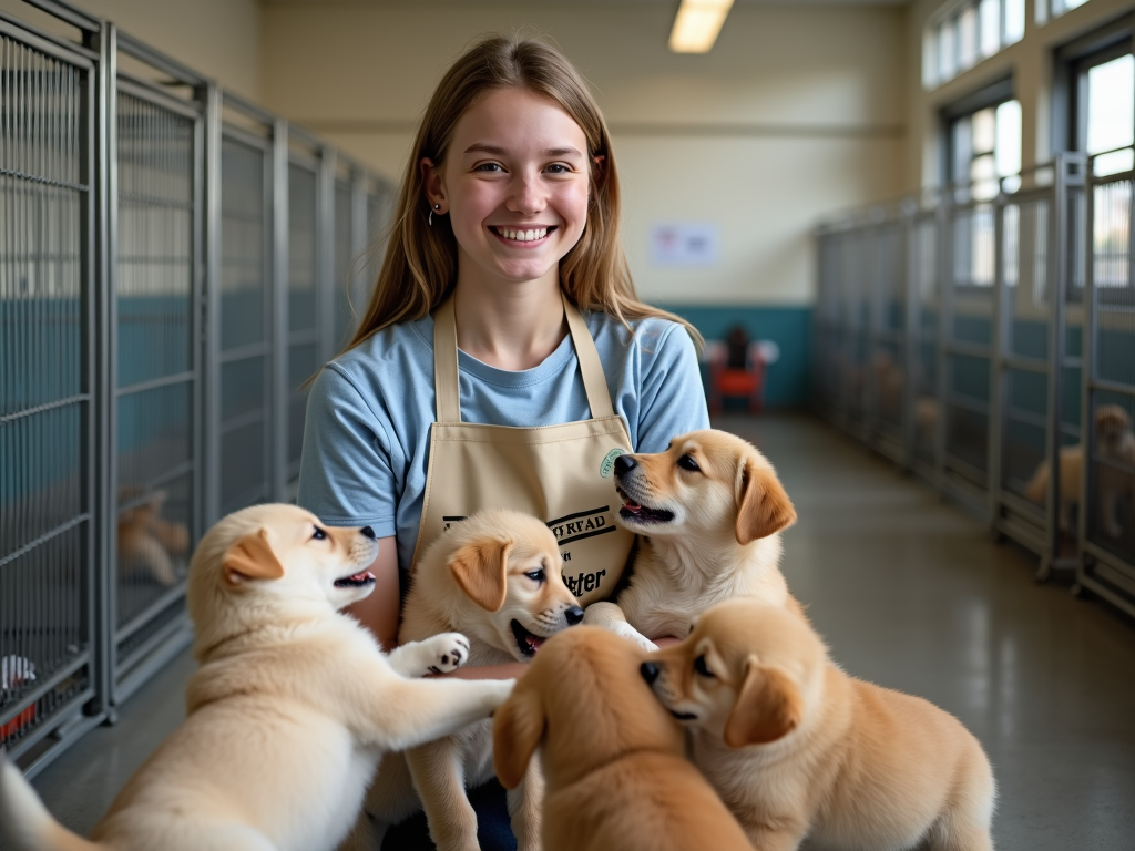 Student volunteering at an animal shelter