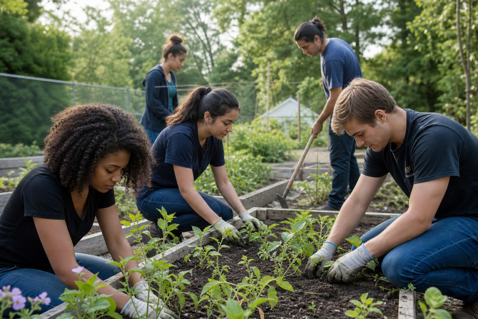Students engaged in service learning through a garden project funded by grants
