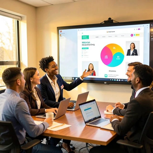 Marketing volunteer presenting new branding work to a nonprofit team