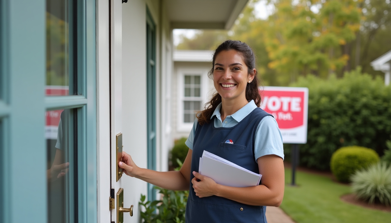 Volunteer canvassing door-to-door