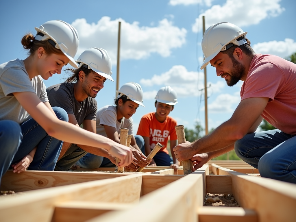 Volunteers building a house