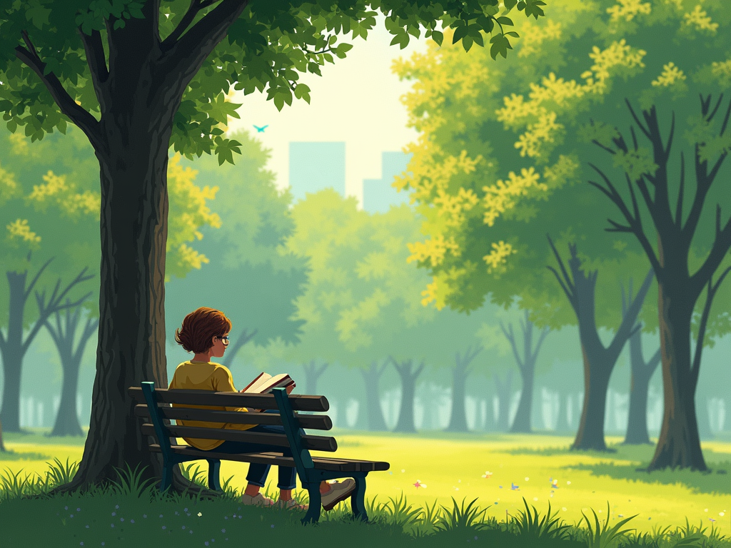 Person reading a book on a park bench.