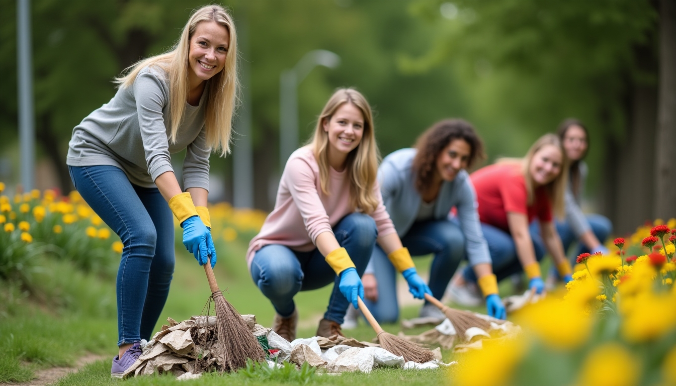 Volunteers cleaning up a local park, demonstrating community engagement and environmental stewardship.