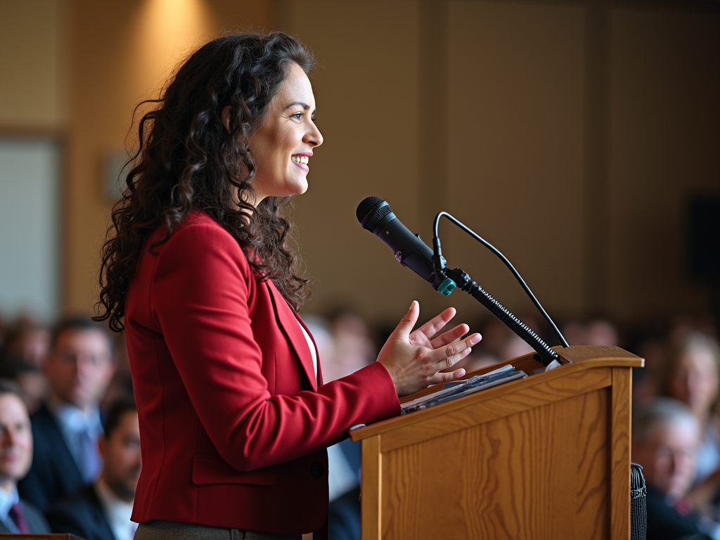 Volunteer speaking at a political rally.