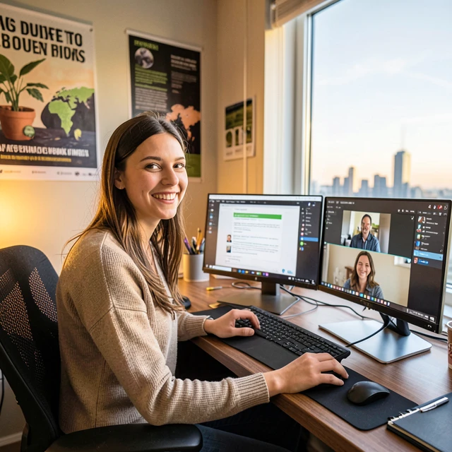 Volunteer participating in online advocacy from home