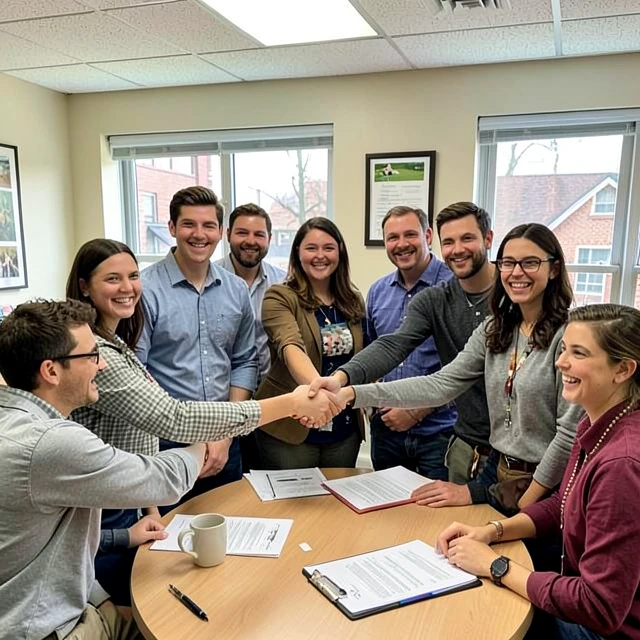 Educators and community leaders form a strong partnership handshake