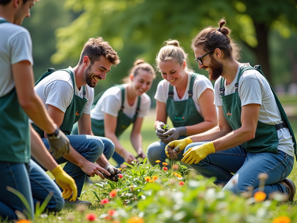 Volunteers cleaning up a park
