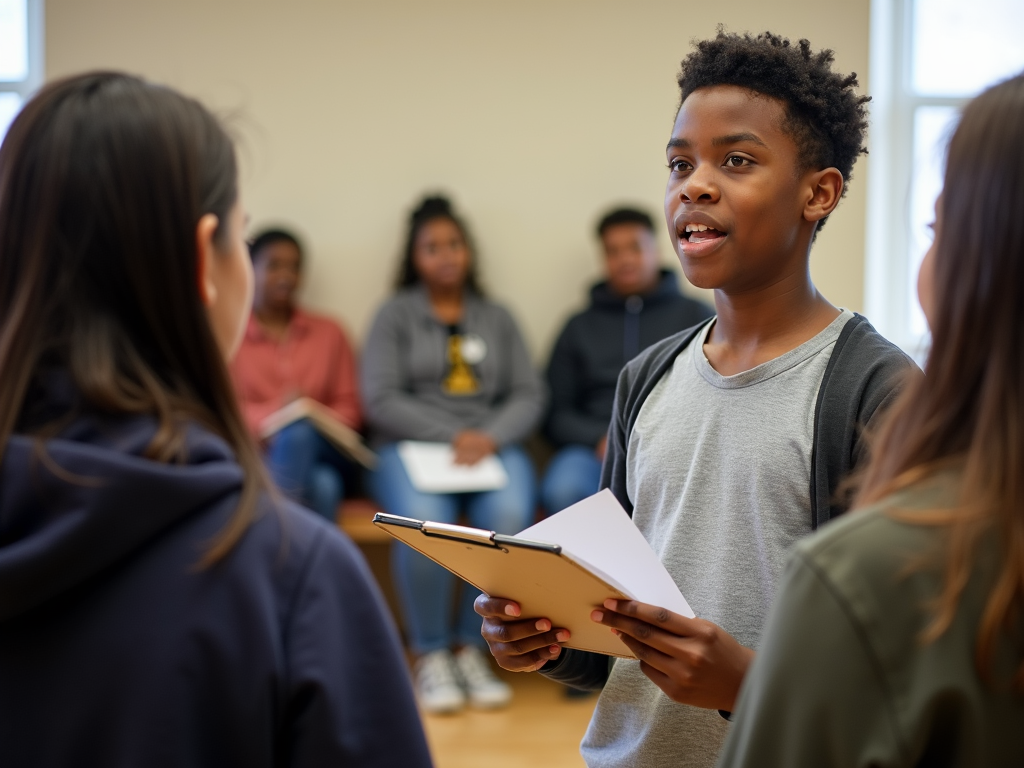 Teen leading a volunteer team meeting