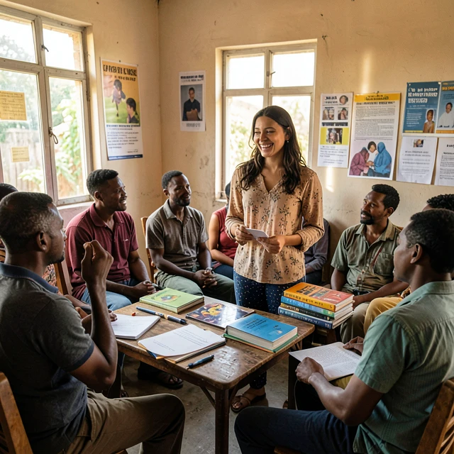 Grassroot hero leading an education advocacy workshop in her community
