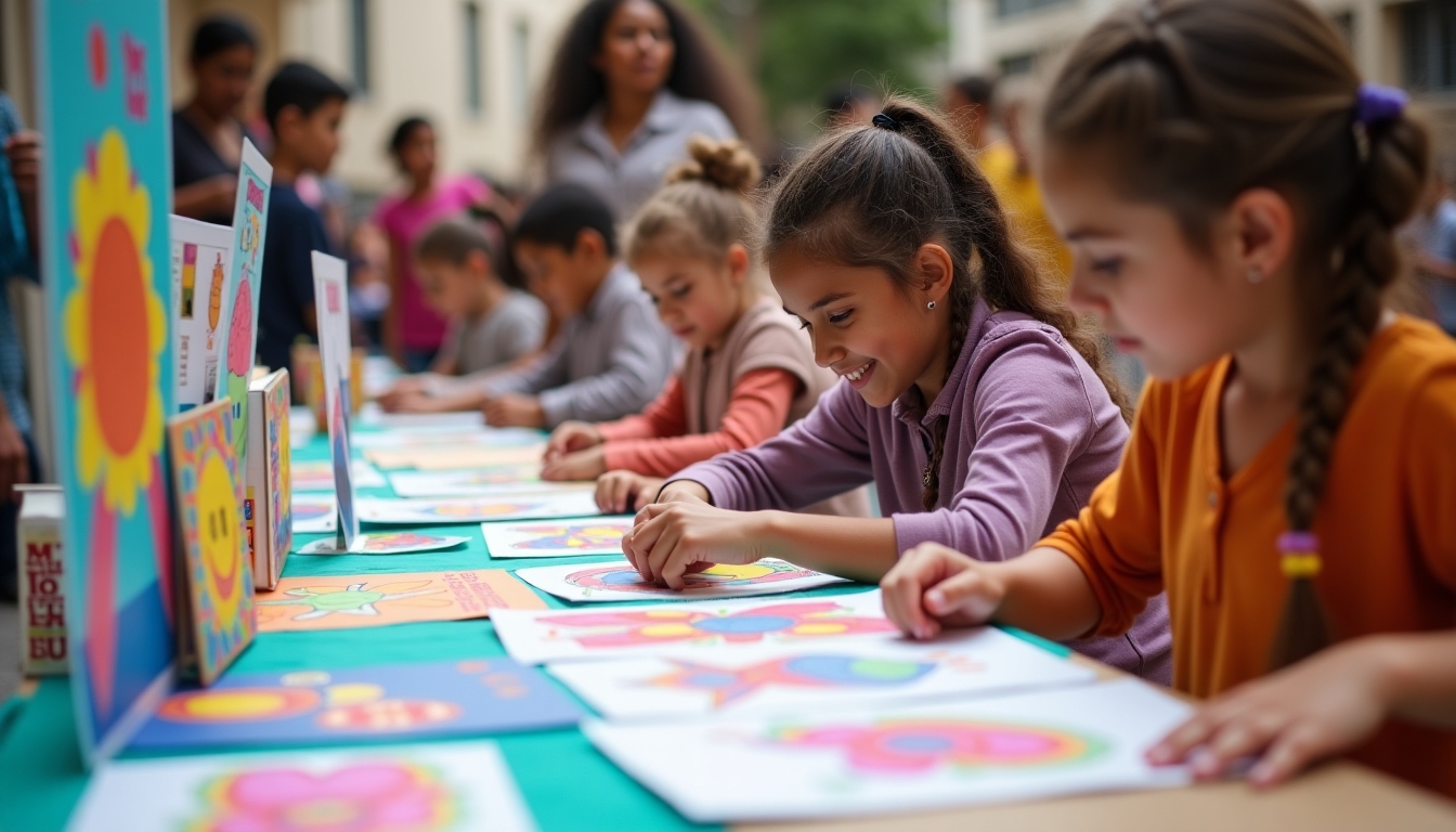 Kids hosting a cultural fair as a service learning activity