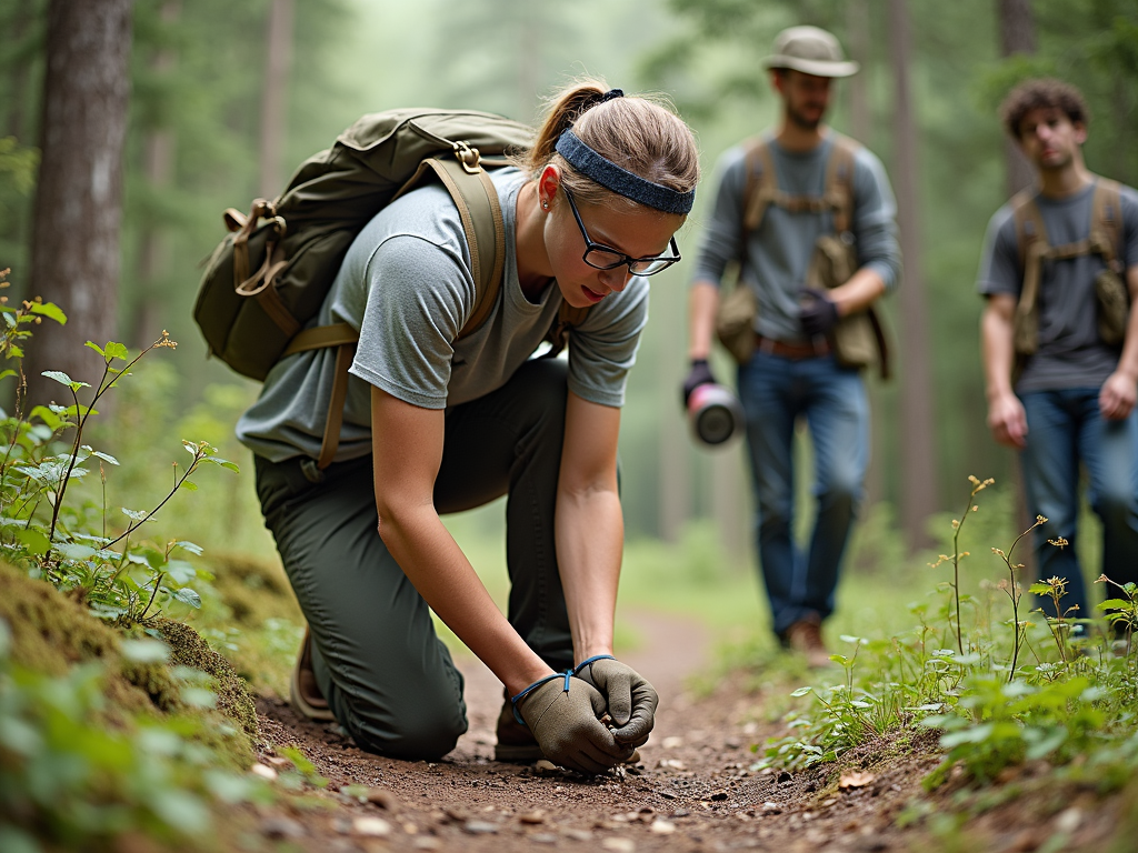 College students maintaining trail in national park