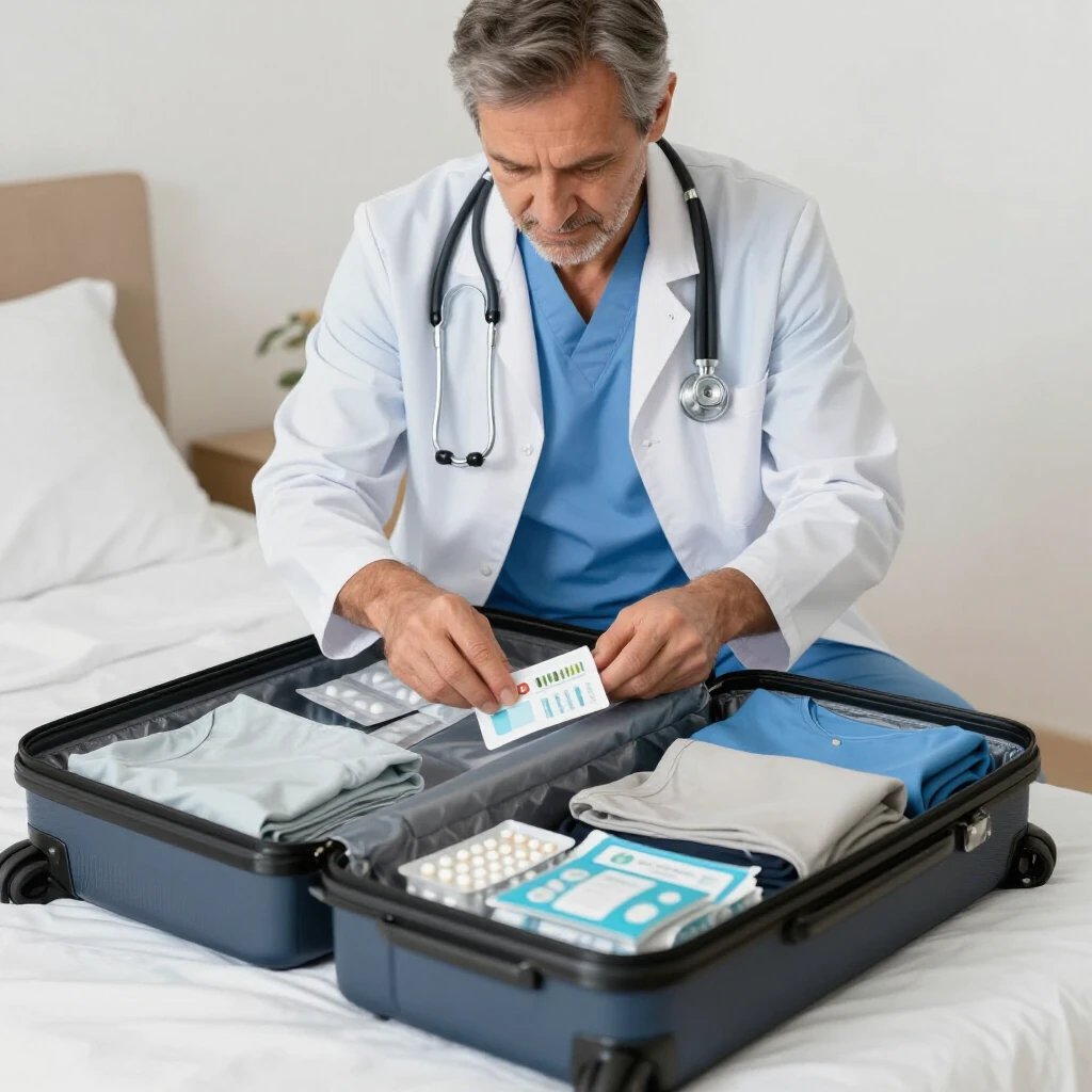 Healthcare professional packing for volunteering abroad