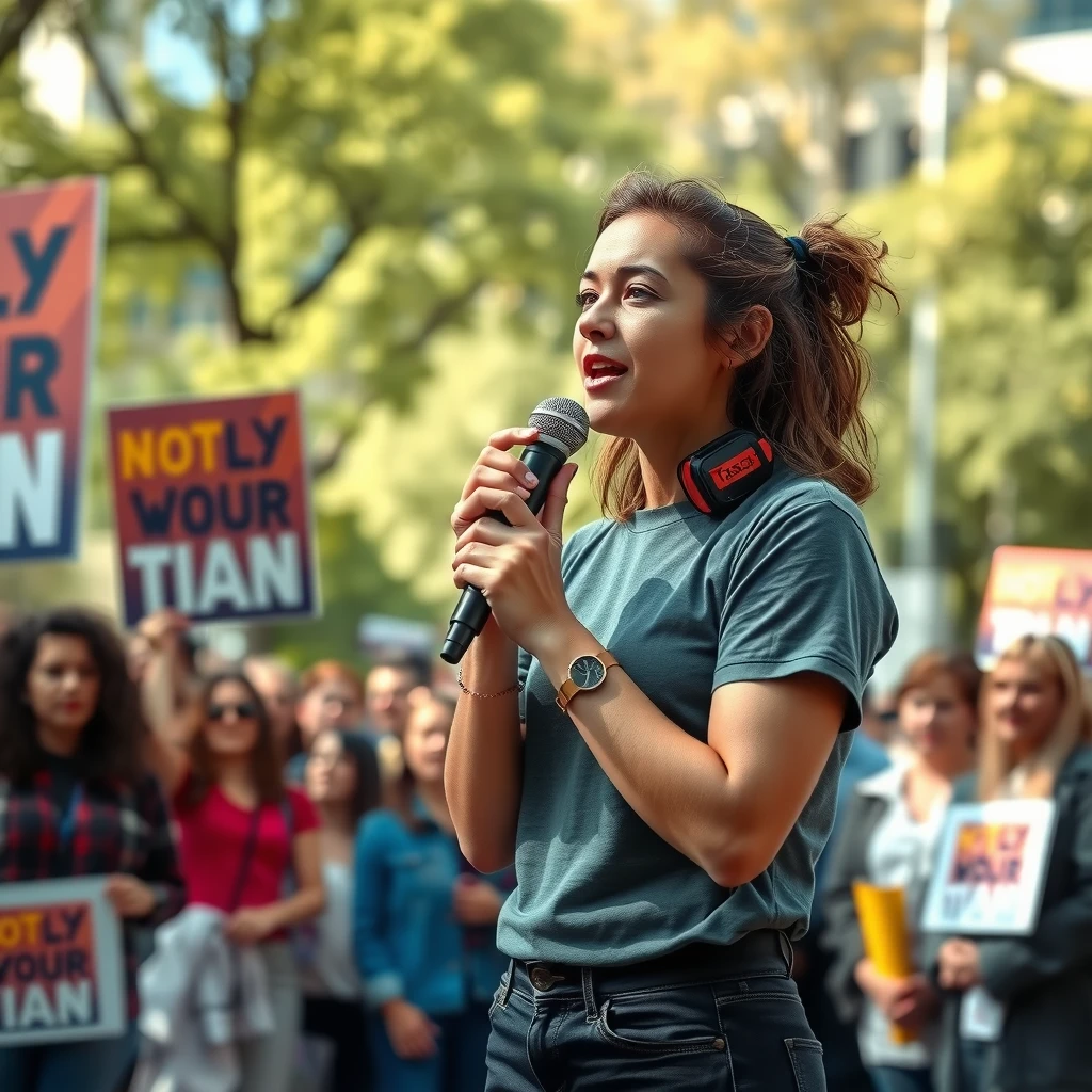 Volunteer delivering a passionate speech at an advocacy rally
