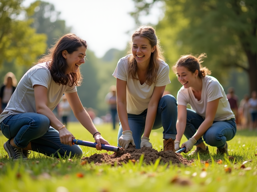 Volunteers cleaning a park together