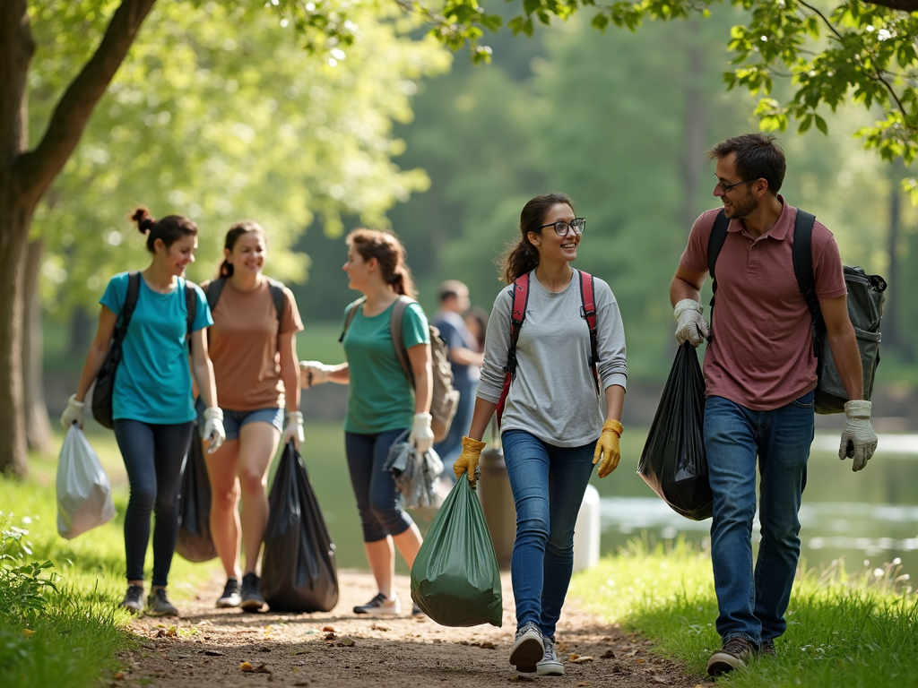 Volunteers participating in a park clean-up event.