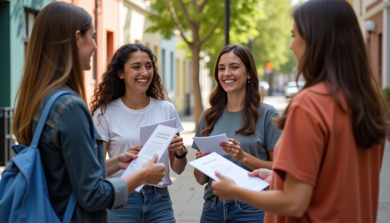 Volunteers in action, distributing educational materials within a community.