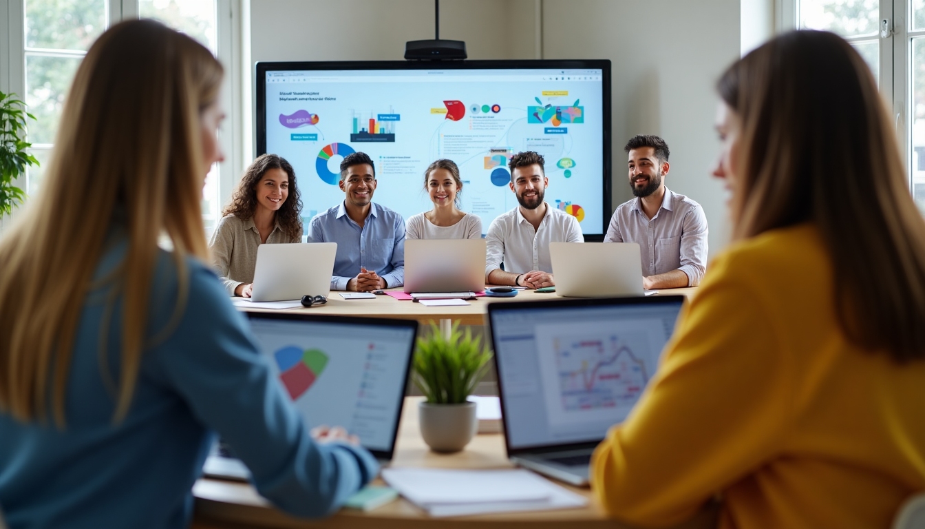 A group of youth engaging in a virtual volunteer meeting through screens