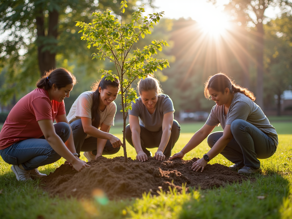 Volunteers planting trees in a community park.