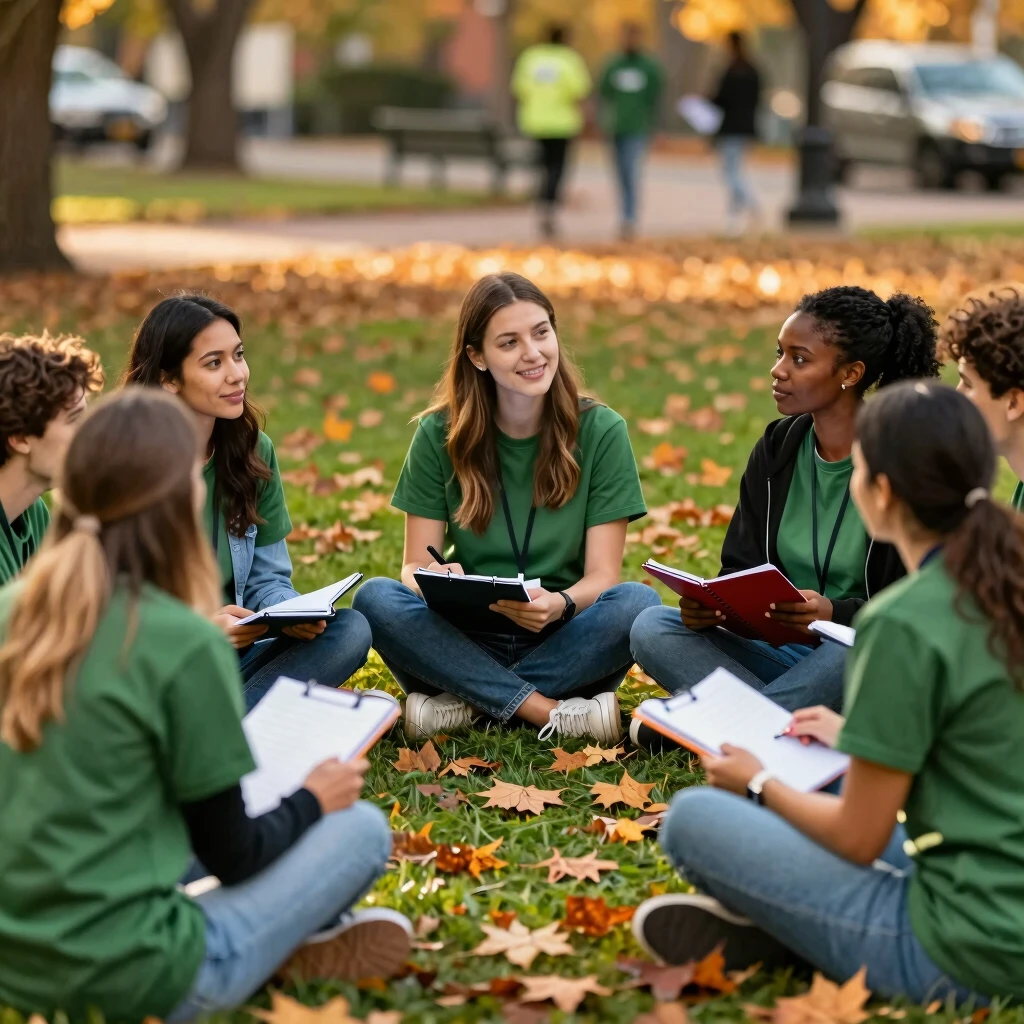 Young adults reflecting in a circle after completing a civic service project