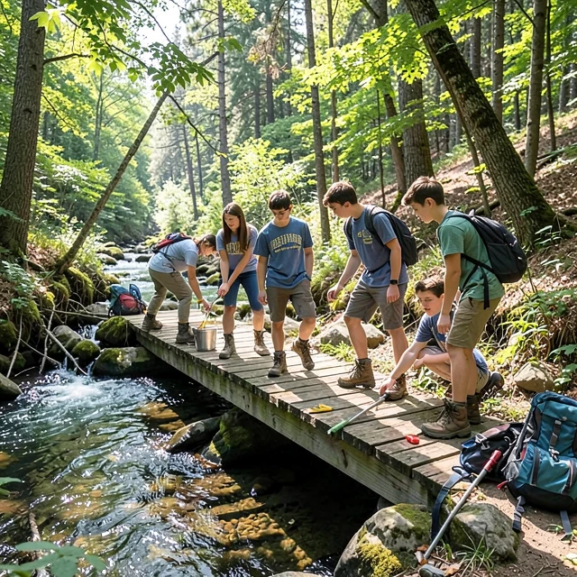 College students building a trail in a national park