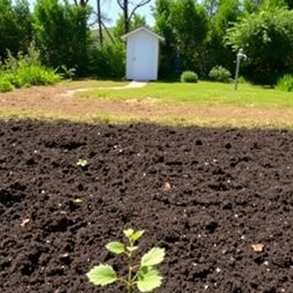 A sunny plot of land with rich soil, ideal for a community garden.