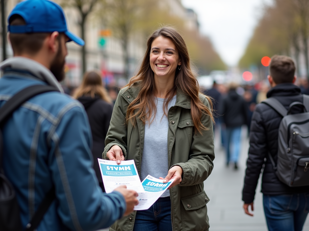 Volunteer distributing campaign flyers