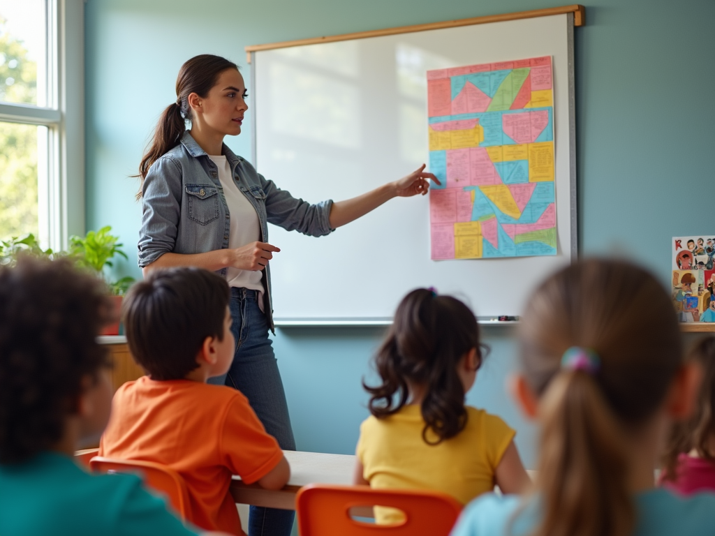 College student teaching children in a service learning program