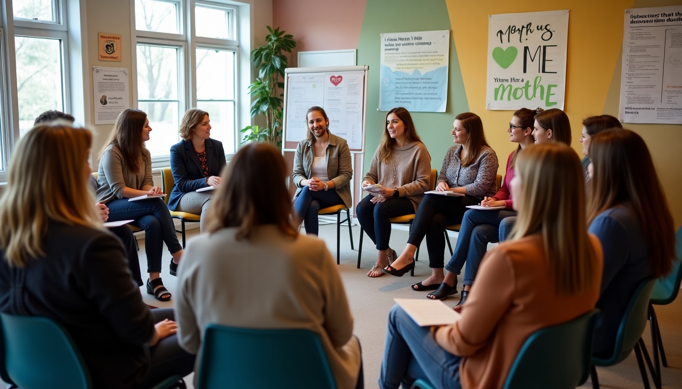 Volunteers leading a mental health workshop, fostering community support and awareness.