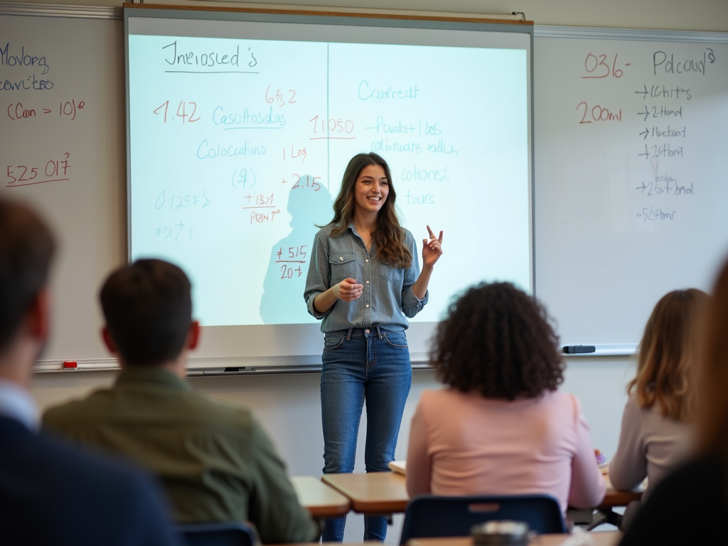 College student teaching math in a service learning program
