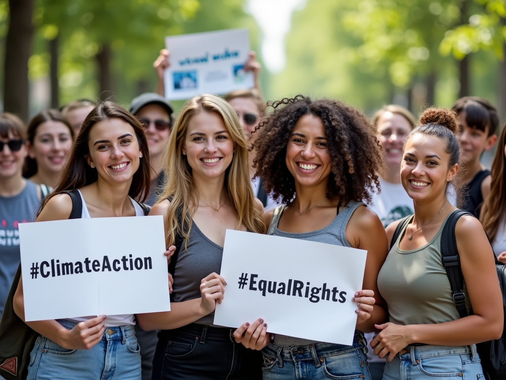 Activists with hashtag signs