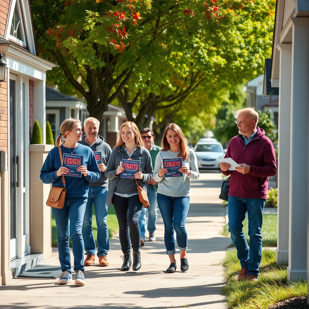 Volunteers canvassing doors for a political advocacy campaign