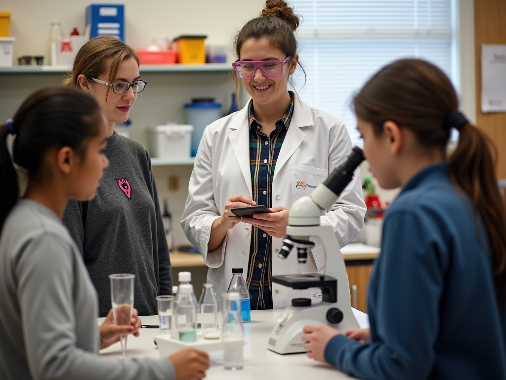 Volunteer leading a science experiment with students
